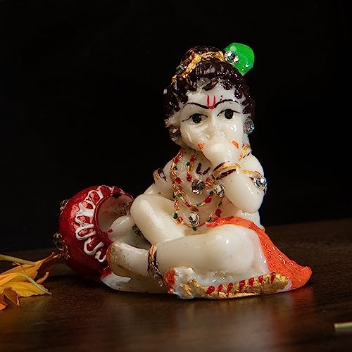 Image of Wonder Care Marble Laddu Gopal Little Krishna Statue Hindu God of Love and Divine Joy Kanha Baby Krishna Idol Murti for Janmashtami Festival Puja Temple Decor