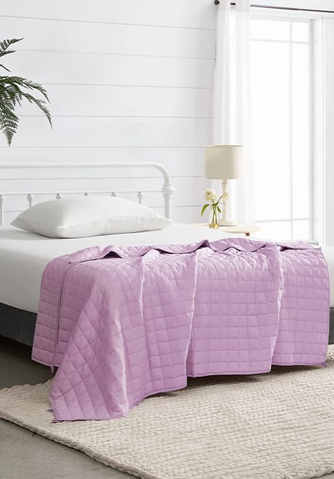 Image of YnM Exclusive Weighted Blanket, Organic Long Stapled Cotton with Glass Beads, Bed Blanket for One Person of 190lbs, Ideal for Queen /King Bed (60x80 Inches, 20 Pounds, Lavender)