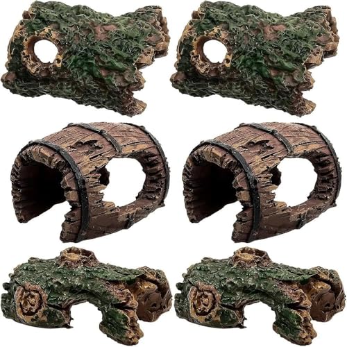 EnixwH 6 Pièces Résine Decoration Aquarium Racine Aquarium Kit Terrarium Cachette Crevettes Polyrésine Grotte Ornement Aménagement Paysager Piscines Idéal...