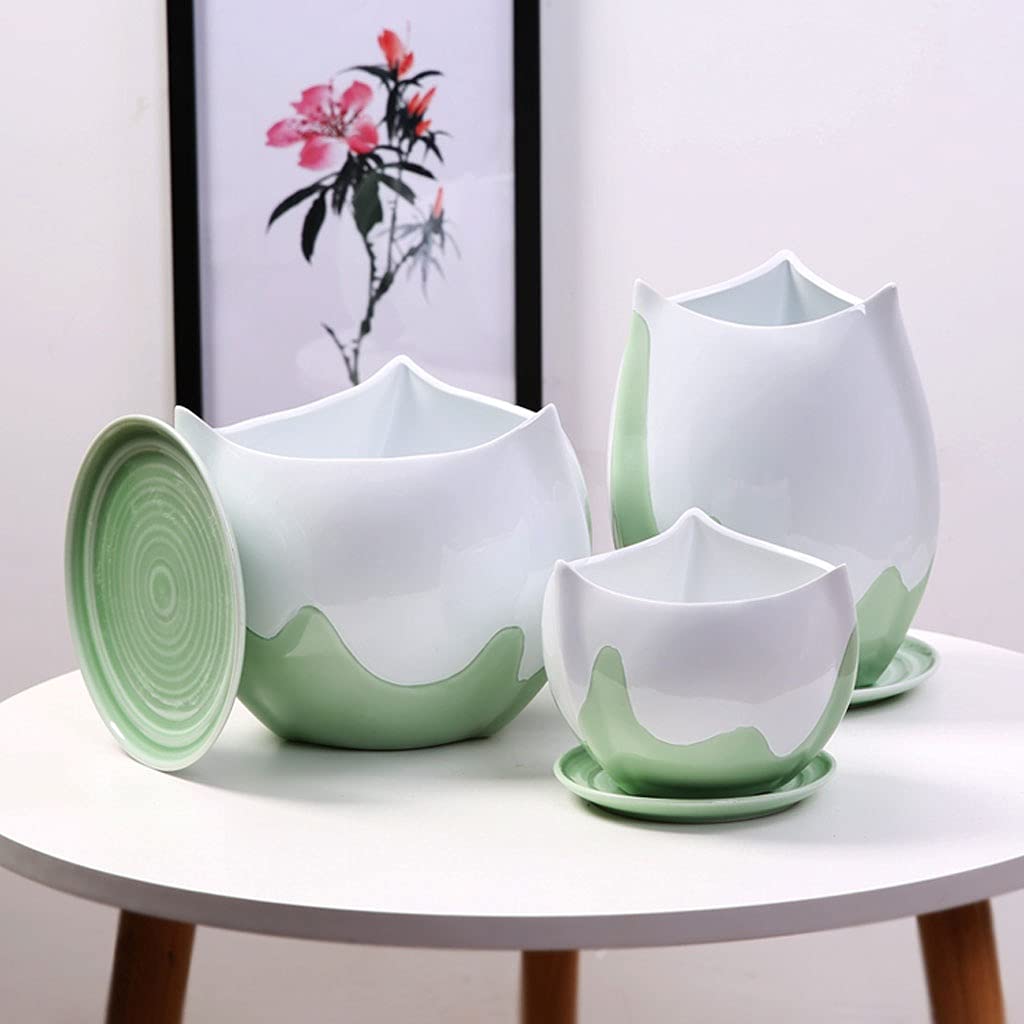 HIHELO Doniczka na rośliny zielono-biała ceramiczna doniczka do salonu dom biuro stolik kawowy dekoracja na biurko doniczka kreatywna doniczka na kwiaty doniczki na kwiaty (rozmiar: C)
