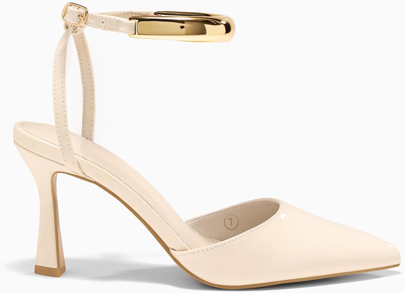 Coutgo Womens Strappy High Heels Closed Pointed Toe Pumps Ankle Strap Metal Party Dress Shoes - Image 4