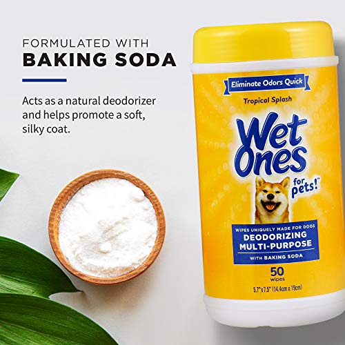 Image of Wet Ones for Pets Deodorizing Multi-Purpose Dog Wipes with Baking Soda, 50 Count - 3 Pack| Dog Deodorizing Wipes for All Dogs in Tropical Splash Scent, Wipes for Deodorizing Dogs
