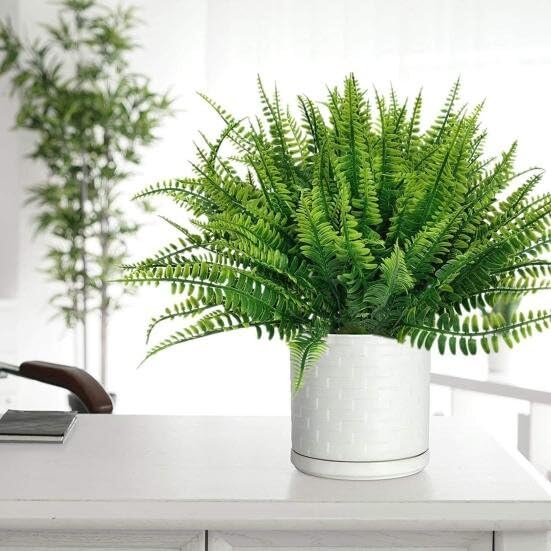Image of PAPERI Artificial Plant Home Decor - Green Imitation Fern Plastic Artificial Grass Leaves Plant for Home Arrangement Decor Pack of 10