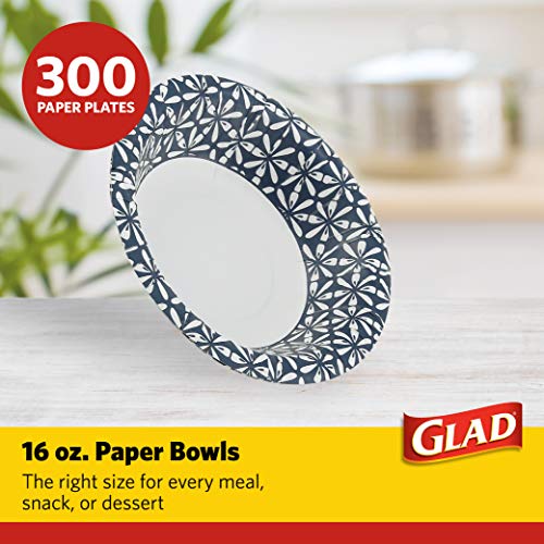 Glad Round Disposable Paper Bowls, Blue Mosaic, 16 Oz, 50 Count, 6-Pack - image 2