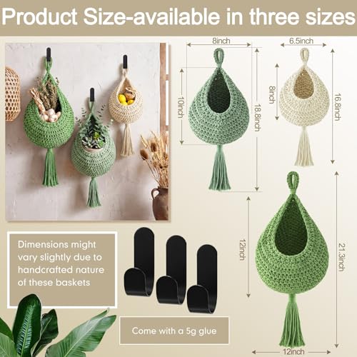 Image of Honeydak 3 Hanging Baskets, Sage Color Palette, Tassel, Cotton Rope