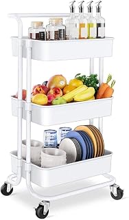 RJJ Almacenamiento Trolley-3-Layer Rolling Multiuso Organizador, organizador multiuso, perchero de servicio de torre, utilizado en cuarto de baño y cocina (Color : White)
