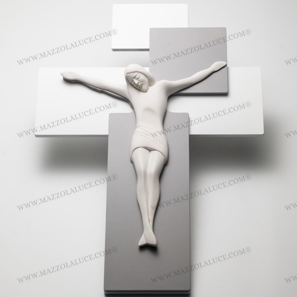 MEMORY SRL Crocifisso da parete moderno grigio bianco 17x12 (GRIGIO BIANCO)
