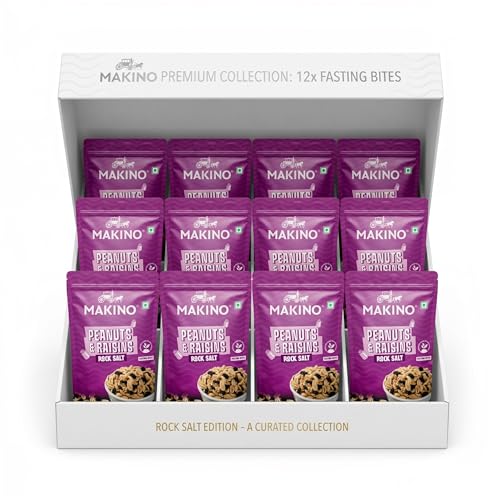 Image of Makino Peanuts & Raisins with Rock Salt, 120g (Pack of 12), High-Protein Healthy Snack | No Artificial Flavours or Colours | Fasting-Friendly (Falahari) | Perfect for Gym, School & On-the-Go | Roasted Peanuts with Black Raisins