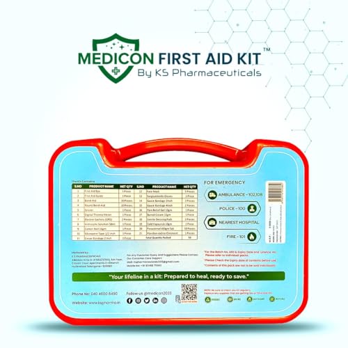 Image of MEDICON First Aid Kit - 56 Piece Emergency Medical Box (21 Items) - Compact Red Case for Home, Car, Office, Travel, Outdoor, Camping & Sports - Fully Packed with Essential First Aid Supplies