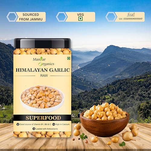 Image of ManHar Organics Kashmiri Garlic (Lehsun) 400g Jar | Direct from Farmers | Premium Himalayan Single Clove Garlic | Whole Bulbs