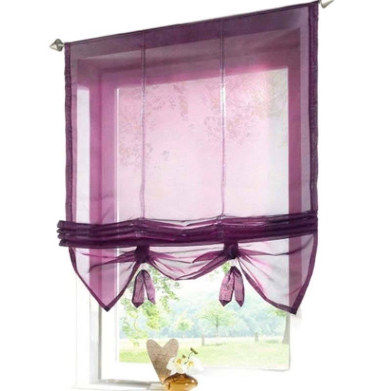 TIYGHI Tie Up Curtain Liftable Window Curtains Sheer Voile Roman Curtain Tulle Blinds for the Kitchen Balcony 1PCS (Color : Purple, Size : W60cm x H155cm)