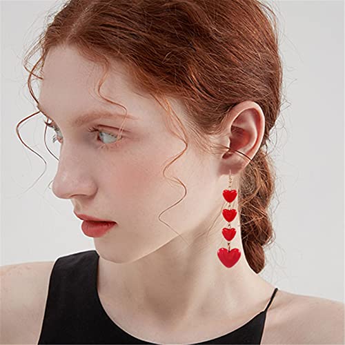 Onlyjump Valentines Day Earrings For Women Girls Unique Red Enamel Love Heart Dangle Earrings 14K Gold Plated Red Heart Drop Earrings Delicate Minimal Jewelry Gifts (Red Heart A) #TOP3