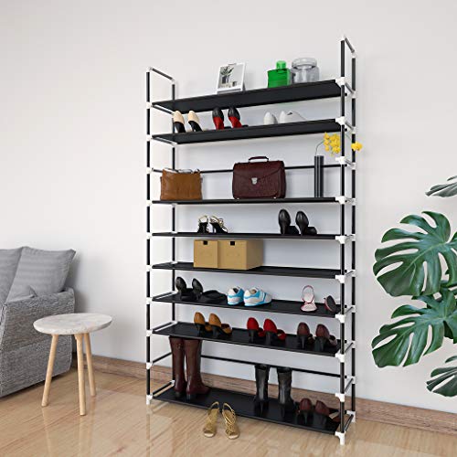 Awenia 10 Tiers Shoe Rack Organizer 60 Pairs,Adjustable Shoes Shelf Tower Metal Tall For Closet With Spare Parts,Diy Assembly, Black #TOP4