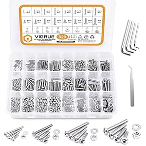 VIGRUE 820pcs M4 M3 M2.5 M2 Button Head Socket Cap Screws Bolts Nuts Washers Assortment Kit, 304 Stainless Steel Metric Screws Assortment Set, Small Bolts and Nuts Kit