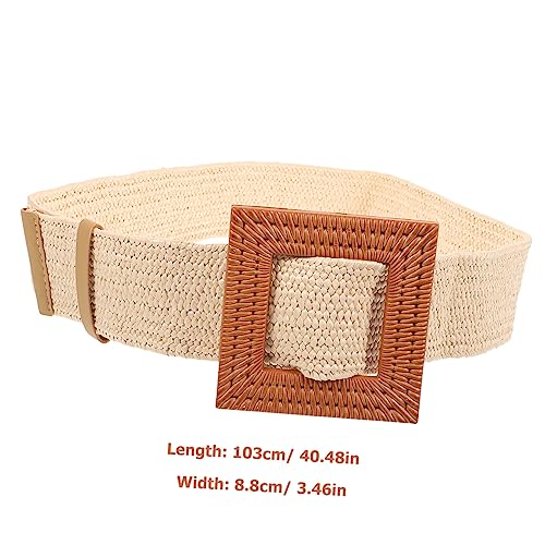 NOLITOY 2pcs Women Adjustable Woven Waist Belts Wooden Buckle Fashionable Elastic Belts for Dresses and Pants Bohemian Style for Vacation2