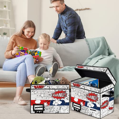 Image of Comic Book Storage Box, 15.8 inch X 7.8 inch X 11.8 inch, Heavy Duty Collapsible Holds 160-180 Comic Book Bin Container Holder Shelf (Cartoon Clock)