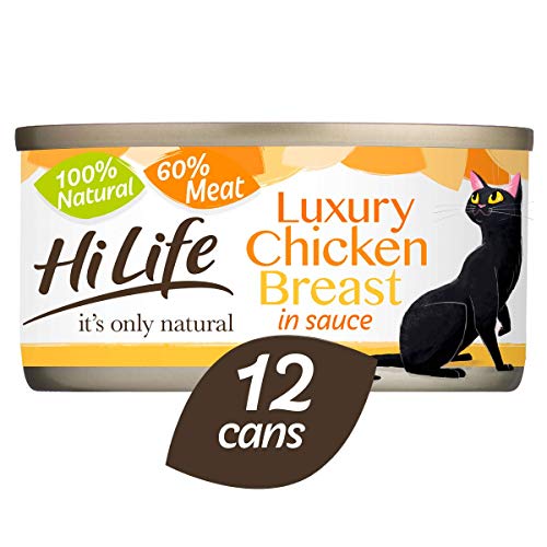HiLife it's only natural - Wet Cat Food - Luxury Chicken Breast in Sauce - 100% Natural Grain Free, 12 Cans x 70g