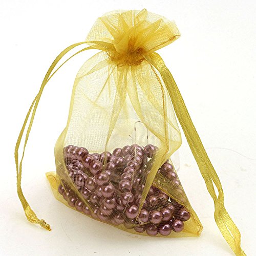 Cotosey Gold 60Pcs Sheer Organza Drawstring Pouches Gift Bags 6X9 Inches (Gold 60Pcs 6X9") #TOP1