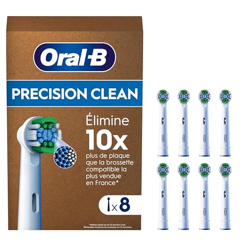 Oral-B Pro Lot De 8 Brossettes De Rechange Précision Clean, AUTHENTIQUES, Blanches, 3 Types De Filaments Et Tête Ronde Pour Un Nettoyage Précis, Embouts Pour Brosses...