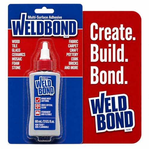 Weldbond Non-Toxic Glue 60 ml / 2 fl.oz Adhesive Wood Glue for Woodworking or Craft Ceramic Mosaic Glass Tile Styrofoam Fabric and Any Porous Surfaces. Dries Crystal Clear No Fumes Non-Flammable PVA