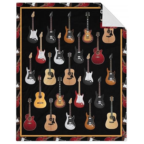 Mercuryelf Guitar Throw Blanket - Soft, Fuzzy & Warm - 40x50 Inches Flannel Blankets for Travel, Office - Black Vintage Throws Gift for Kids