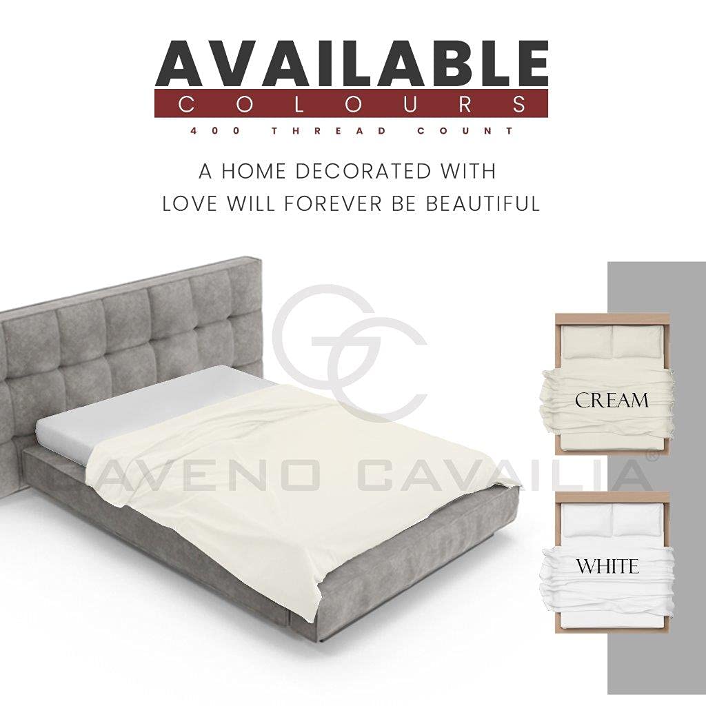 400 Thread Count Plain Bedding, Easy Care Double Flat Sheet, Hotel Quality Bed Sheets, Cream - Image 3