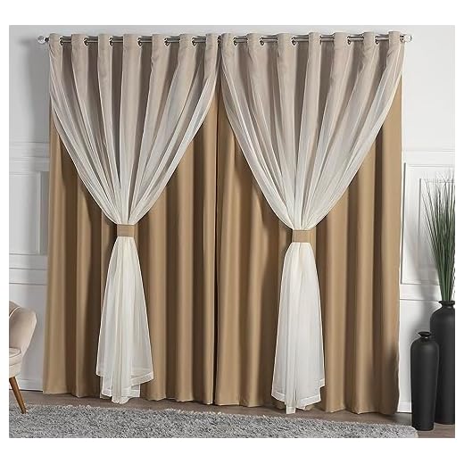 Cortina Solaris Blackout/Bleucate de Tecido com Voil 3,00m x 2,50m Alt. c/Ilhós Cromado e Abraçadeiras - Avelã