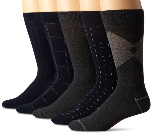Dockers Men's 5-Pack Classics Dress Dashed Crew Socks, Navy, 10-13 (Shoe Size 6-12)