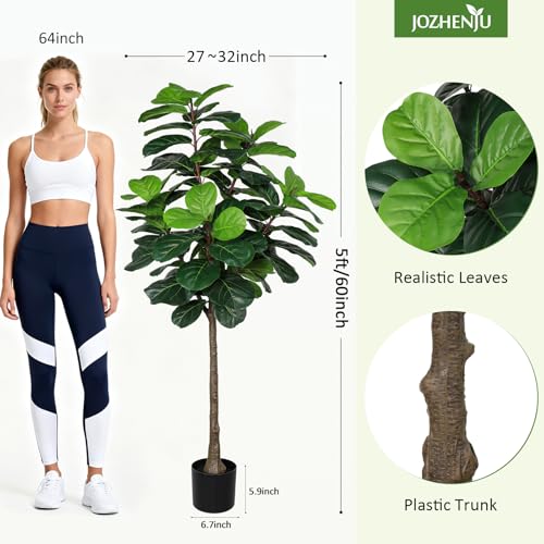 Image of 5FT Fiddle Leaf Fig Tree Artificial Plants Indoor - Realistic Fake Plant Ficus Lyrata Trees, Faux Trees Indoor Floor Plant with Sturdy Pot for Home Decor Living Room Office Housewarming Gift