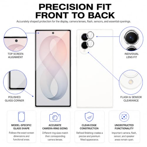 Image of FIRST MART Tempered Glass for Samsung Galaxy Z Fold 8 5G with Silver Camera Ring Guard & Installation Kit | HD Clear Edge-to-Edge Screen Protector, Scratch Resistant, Case-Friendly | Pack of 1