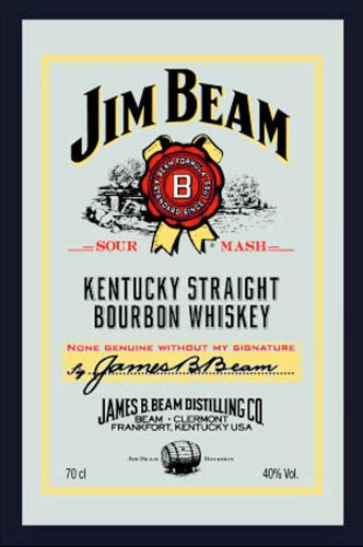 Jim Beam Whiskey - Bedruckter Spiegel mit Kunststoff Rahmen in Holzoptik, Kult-Spiegel - Grösse 20x30 cm