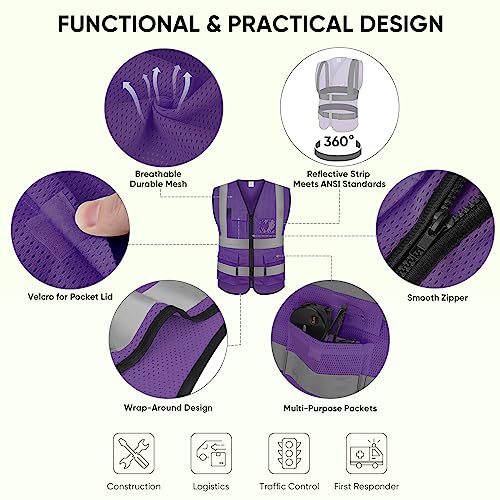 TICONN Reflective Safety Vest – Class 2 High Visibility Mesh Vest For Men & Women – ANSI Standard, Pockets & Comfy Fit!