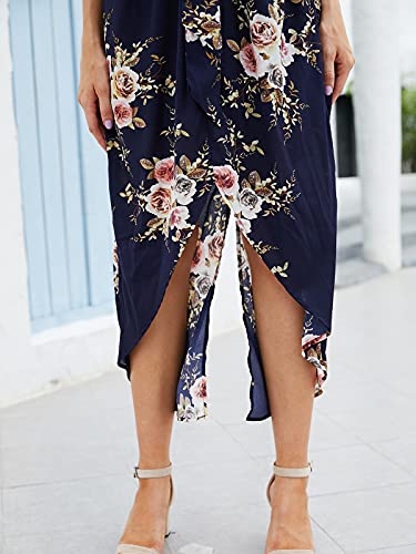 Yoins Women Random Floral Print Casual Loose Split Plain Maxi Dresses A-Navy Floral L #TOP3