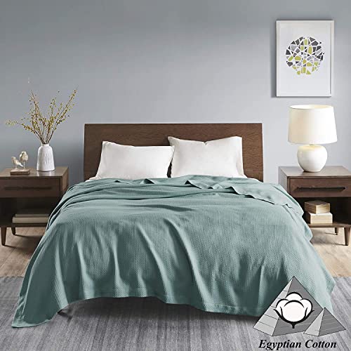 Image of Madison Park 100% Egyptian Cotton King Size Bed Blanket for Summer Teal | Cozy Soft Breathable Durable, Waffle Weave Woven Casual, Lightweight Knit All Season Throw for Bed Couch or Sofa, OEKO TEX