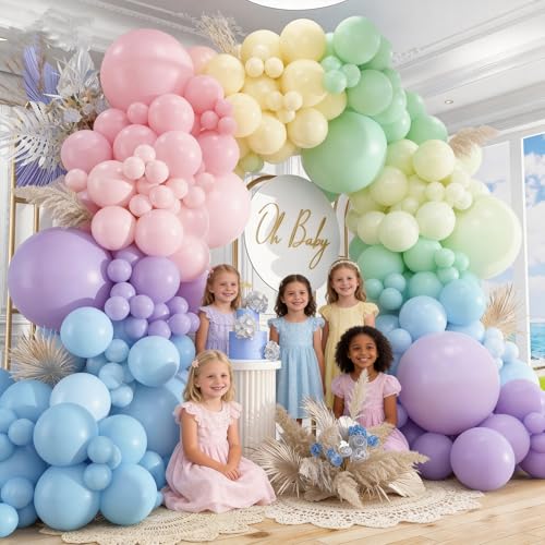 Image of 160 Pack Pastel Balloons 12 Inch Pastel Rainbow Multicolor Macaron Balloons for Party Baby Shower Gender Reveal Easter Decorations