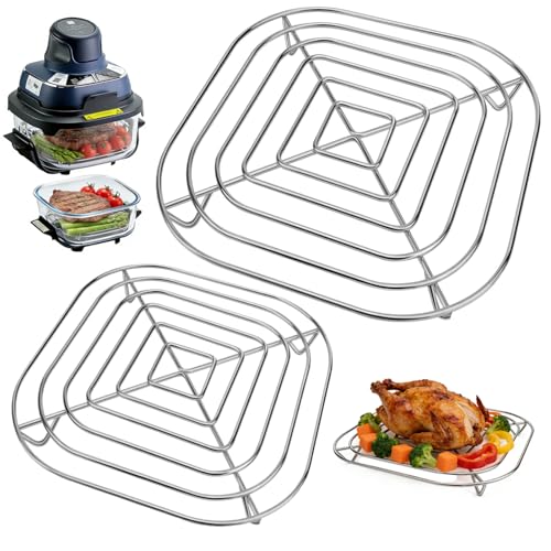 2 Stück Grillrost Edelstahl Kompatibel mit Ninja Crispi AirFryer Ersatzgitterrost für Ninja Crispi Glasbehälter 3 8L und 1.4L Spülmaschinenfest für Ninja Crispi Zubehör