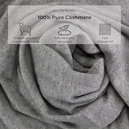 Jet&Bo 100% Pure Cashmere Travel Wrap, Shawl, Scarf & Blanket Gray, Storage Bag + Gift Box2