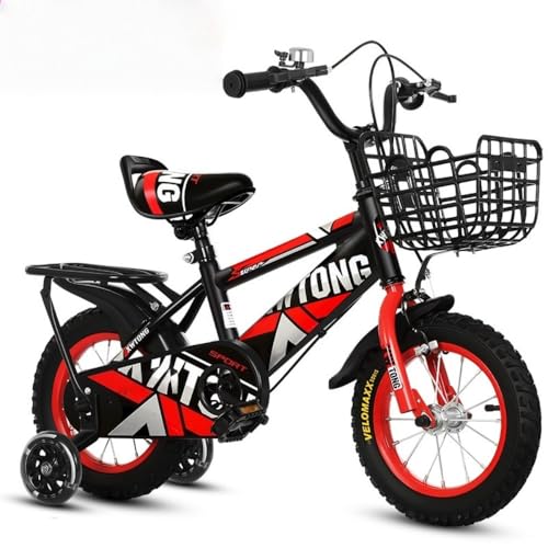 Kiwetキッズ 自転車 小学生用 子供 キッズ 子供用 12インチ、14インチ、16インチ、2-10歳、補助輪、フェンダー付き、高炭素鋼素材、調節可能なシート、男女兼用 (レッド,12in)