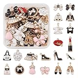 Cheriswelry 40pcs Enamel Fashion Women Makeup Charms Mixed Lipstick Dress High Heels Diamond Shoes Bowknot Bag Pendants Gifts for Women Girl Jewelry Making Supplies DIY Crafts
