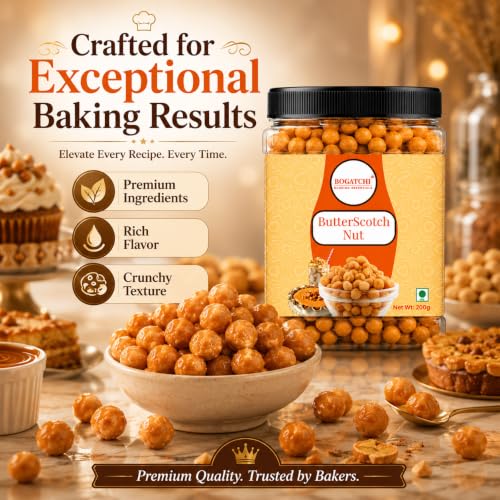 Image of BOGATCHI Butterscotch Nuts (6mm) & Chips with Real Cashews | Vegan, Gluten-Free Crunchy Toppings for Cake Decoration, Ice Cream, Milkshakes, Cookies, Muffins | Premium Dessert Garnish, 200g