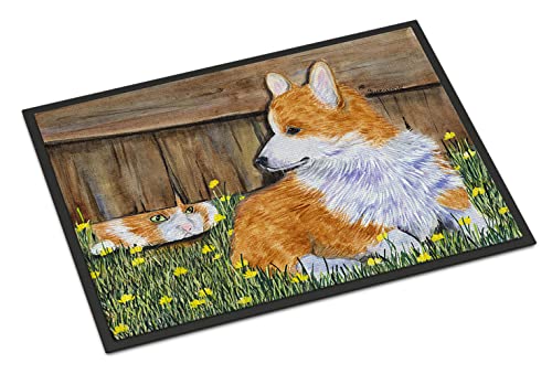 Caroline's Treasures SS8213JMAT Corgi Doormat 24x36 Front Door Mat Indoor Outdoor Rugs for Entryway, Non Slip Washable Low Pile, 24H X 36W