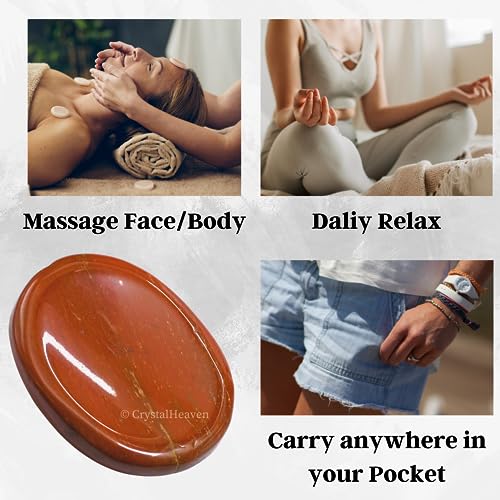 Image of Certified Red Jasper Crystal Thumb Worry Pebbles Stones for Anxiety Massage