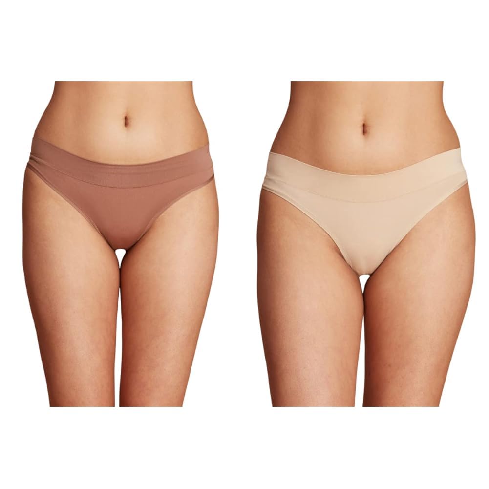 Ultra-Comfortable and Flexible Everyday Stretch Panties with No Waistband Marks | Nylon | Full Coverage | Mid Waist | Solid Bikini, NYP341, Brown & Skin, | M | Pack of 2-image-17