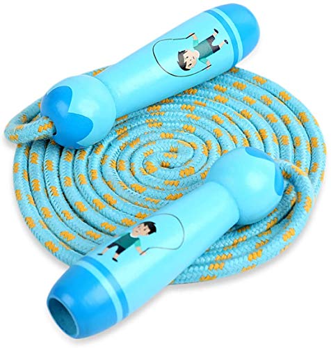 CICADAS Corda per Bambini, Corda Leggera con Manico in Legno, Corda per Saltare Antiscivolo Regolabile Durevole Portatile per la Scuola Elementare della Scuola Materna all'Interno e all'Esterno (Blu)