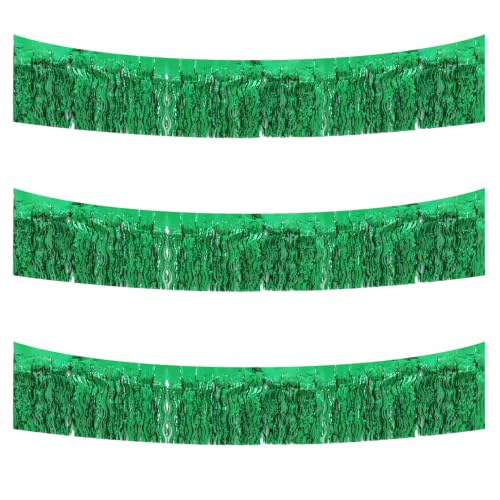 Image of BEISHIDA 3 Pack Green Wavy Foil Fringe Garland 30ft Tinsel Wall Decor
