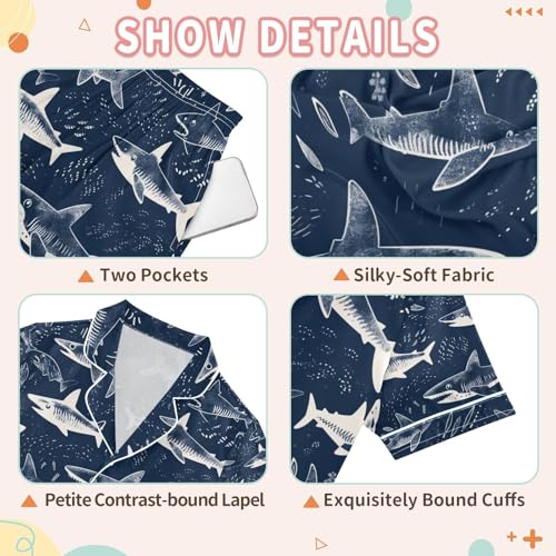 senya Sharks Dark Satin Summer Pajama Sets Silk Short Sleeve Button Down Sleepwear3