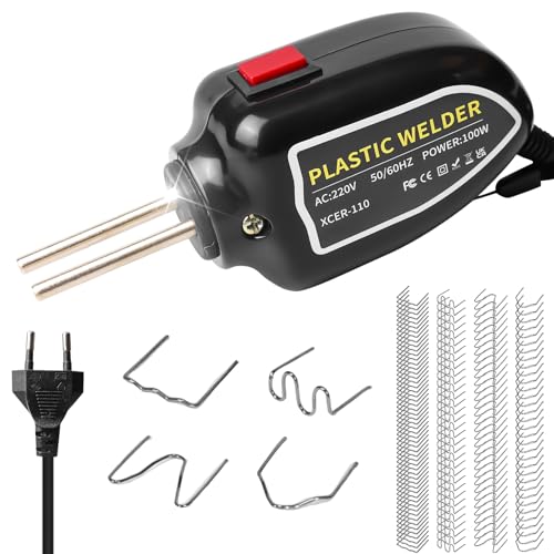 Behogan Soldadora de plástico de 100 W, juego de reparación de parachoques, soldadora de plástico con 200 unidades en 4 tipos de clavos de soldadura, reparación de parachoques en el coche, juego de