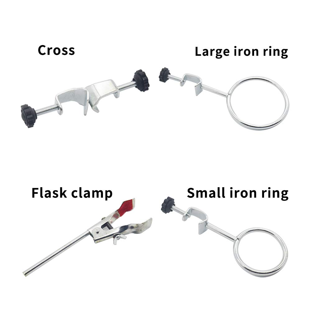 YUEWO Kit de laboratoire en métal,Pince à ballon,Support de support 20.5x13cm, longueur de la tige 50cm,Bague de cornue 5cm et 7.3cm en Dia