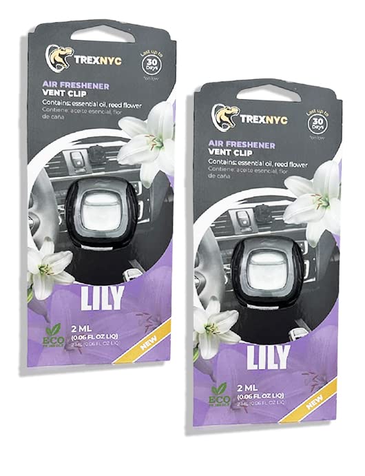 Car Air Fresheners Vent Clips, Essential Car Odor Eliminator, Perfect Scented Car Accessories, For Long Lasting Fragrance up to 30 days, 0.07 FL.OZ (Lily, 2 Packs)