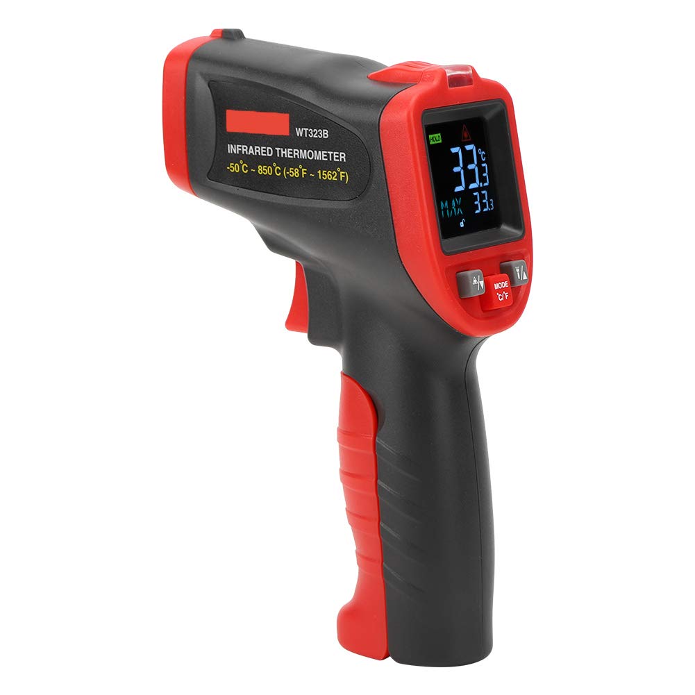 ViaGasaFamido Termómetro Infrarrojo ABS Probador de Temperatura Portátil 58F a 1562F LCD en Color Respuesta de 0,5 S Emisividad Ajustable para HVAC Auto Cocina Uso Industrial